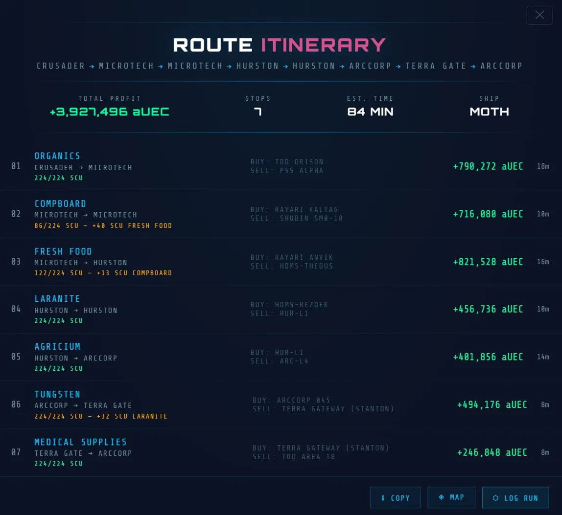 SC Haulers Route Planner mapping a multi-stop route